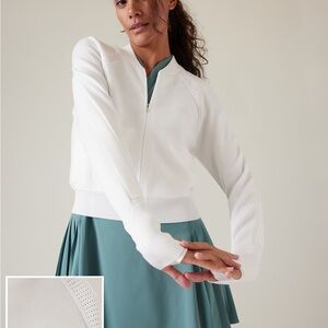 Athleta Womens Advantage Sweater Size L White Knit Full Zip Tennis Prep Pockets